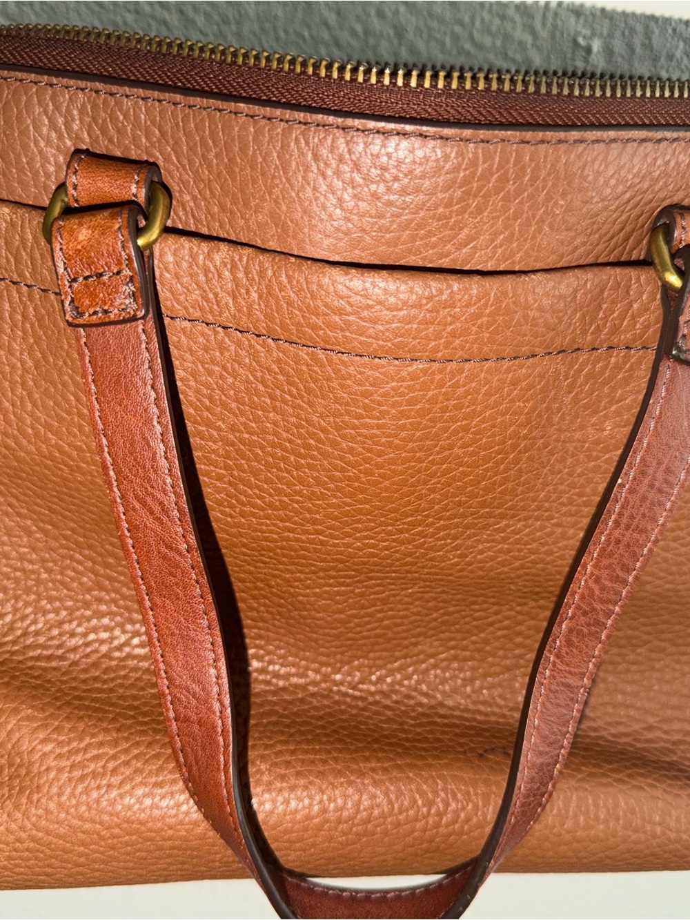 Fossil Cognac Leather Satchel with Gold Hardware - Picture 4 of 6